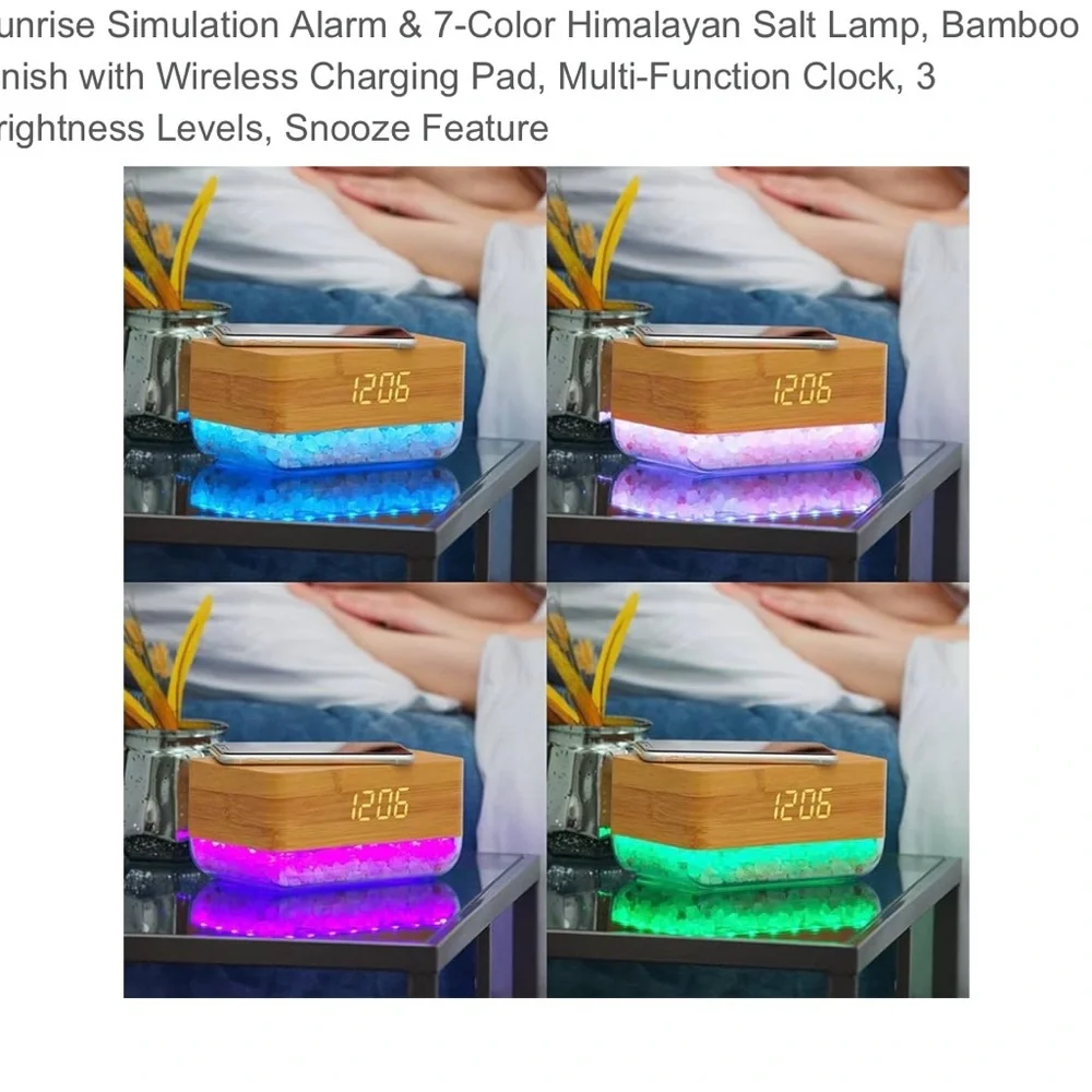NEW Sunrise Simulator Salt Lamp Alarm Clock Wireless Phone Charger - Picture 13 of 14